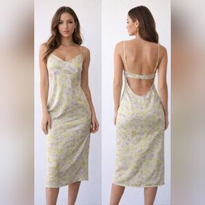 Zara Daisy Green Yellow Floral Backless Dress Size Medium